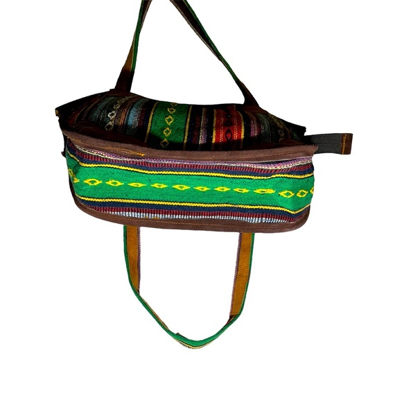 VTG Handmade Southwestern Tapestry Woven & Genuine Leather Shoulder Bag Purse - Picture 4 of 5